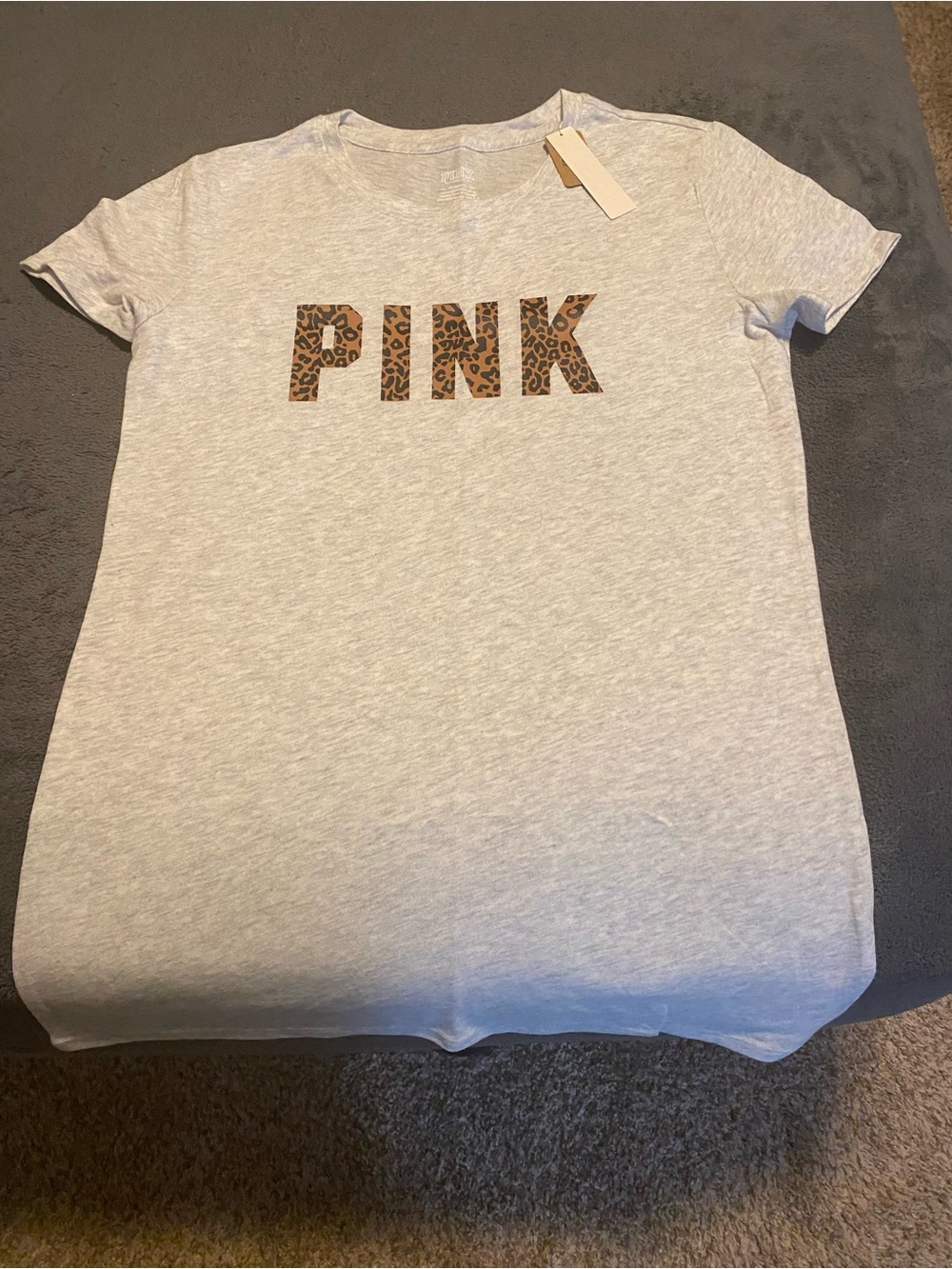 Pink Victoria’s Secret leopard logo tee